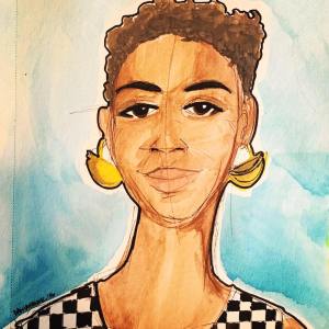 Self-portrait by Dania Frink using watercolours